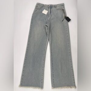 P Cill Denim Jeans Womens M 31x31 Blue Boho High Waist Wide Leg Frayed Hem NEW